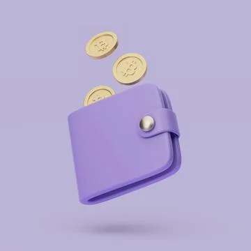 Wallet with coins icon. 3d simple render illustration on pastel background. Illustrazione stock