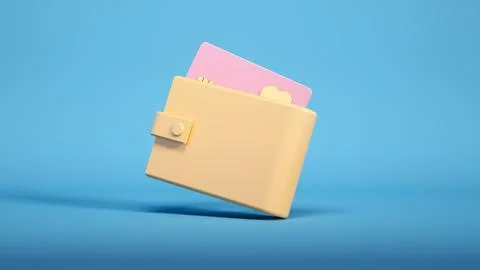 A wallet with a credit card inside, vibrant colors, minimalist design. Stock Illustration