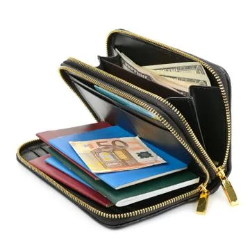 Wallet with documents and money Stock Photos