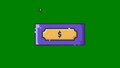 Wallet dollar sign green screen illustration floppy background purple animated Video stock 314063810