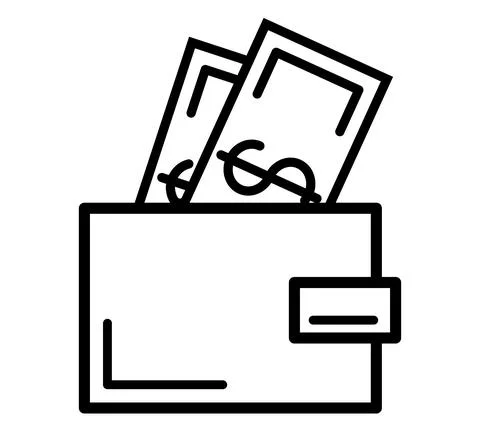 Wallet with dollars stack flat icon. Pictogram for web. Line stroke. Cash iso Stock Illustration