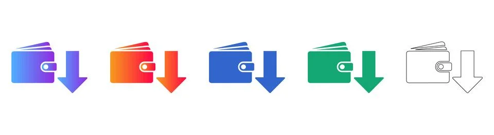 Wallet with Downward Arrow Icon Set Stockillustratie