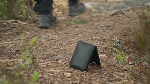 Wallet dropped on forest ground while walking 動画素材 336269643