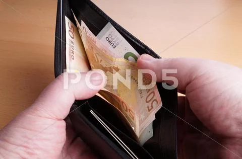 Wallet with euro notes Stock Photos