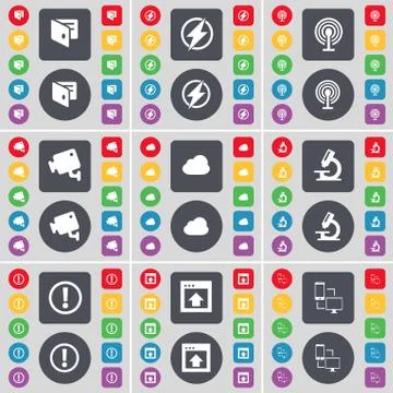 Wallet, Flash, Wi-Fi, CCTV, Cloud, Microscope, Exclamation, Window, Connection i Stock Illustration