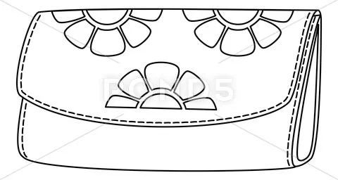 Wallet with a floral pattern, contour Stock Illustration