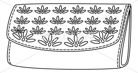 Wallet with a floral pattern, contour Stock Illustration