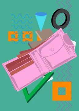 Wallet geometrical graphic retro theme background. Minimal geometric elemen.. 库存插图