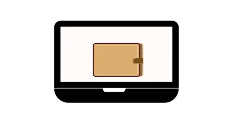 Wallet icon cash on a computer screen animated on a white background. Stock Footage 263976167