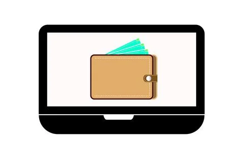 Wallet icon cash on a computer screen on a white background. 스톡 일러스트