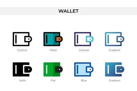 Wallet icon in different style. Wallet vector icons designed in outline, so.. Stock Illustration