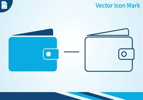 Wallet icon with light and dark blue in fill and outline variations. Stock Illustration
