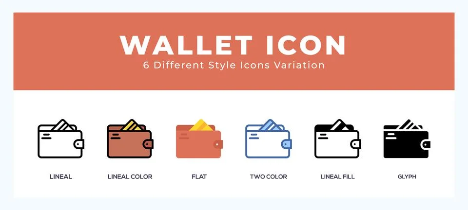 Wallet icon set with different styles. Design elements for logo. Vector ill.. イラスト素材