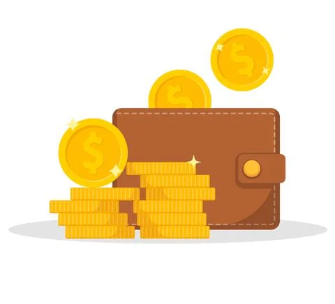 Wallet icon. Wallet and stack of coin. Cash back icon with coins and wallet.  Illustrazione stock