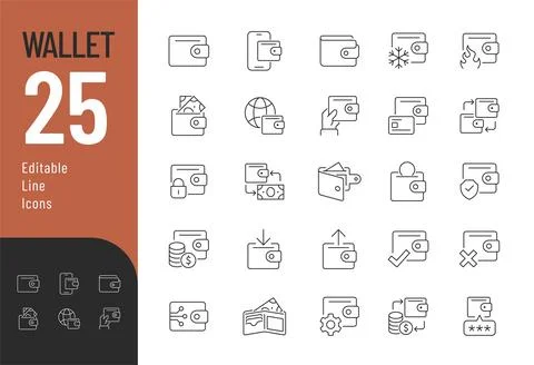 Wallet Line Editable Icons set. Stock Illustration