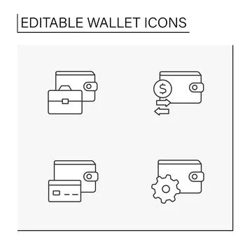 Wallet line icons set Stock Illustration