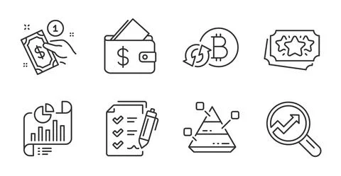 Wallet, Loyalty points and Report document icons set. Refresh bitcoin, Survey Stock Illustration