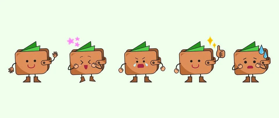 Wallet mascot character set bundle Stock Illustration