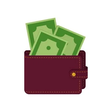 Wallet with money in flat style Stock Illustration