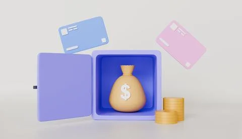 Wallet in the opening safe box and bank cards Stock Illustration