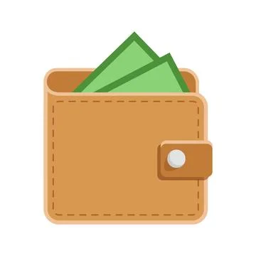 Wallet with paper bills icon in flat style. Money bag vector illustration o.. Stock Illustration