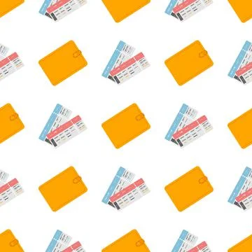 Wallet pattern and tickets on white background Stock Illustration