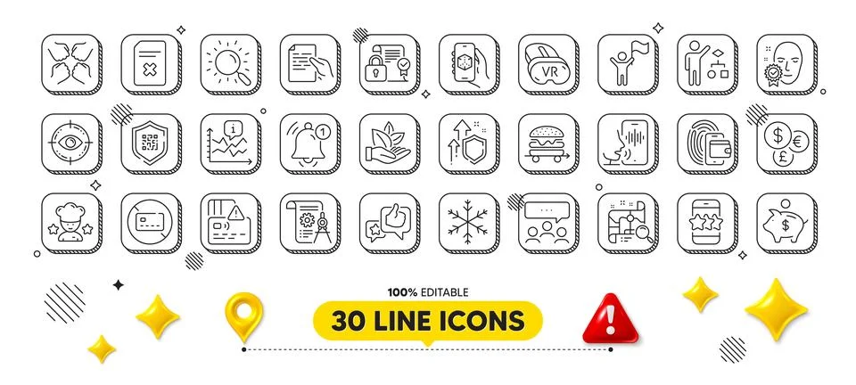 Wallet, Qr code and Star line icons pack. For web app. 3d design elements Stock Illustration