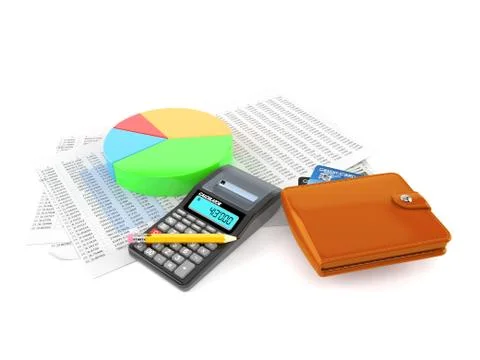 Wallet with report and pie chart Stock Illustration