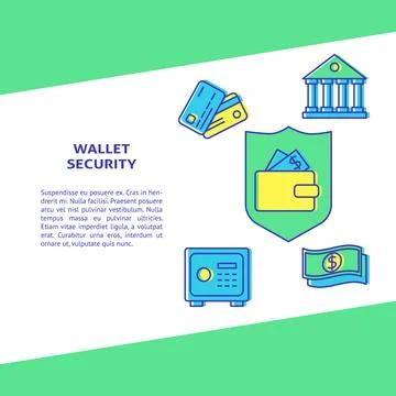 Wallet security banner in line style with text Stock Illustration