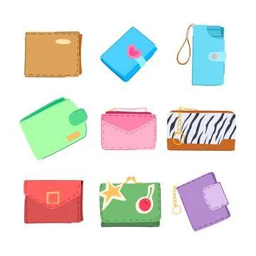 Wallet set cartoon vector illustration 스톡 일러스트