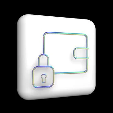 The wallet sign is closed with a lock, a 3d icon on a white cube, Illustrazione stock