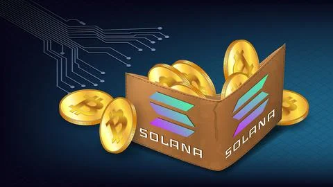 Wallet with Solana blockchain support concept with PCB tracks. Isometric wallet Stock Illustration