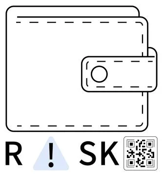 Wallet with strap detailing and button next to security alert icon and QR cod 库存插图