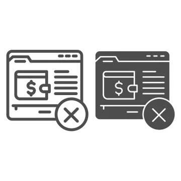 Wallet on web page with cross line and solid icon, Payment problem concept Stock Illustration