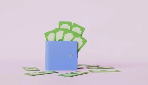 Wallets and banknotes scattered all over the floor, economy, freedom Ilustração Stock