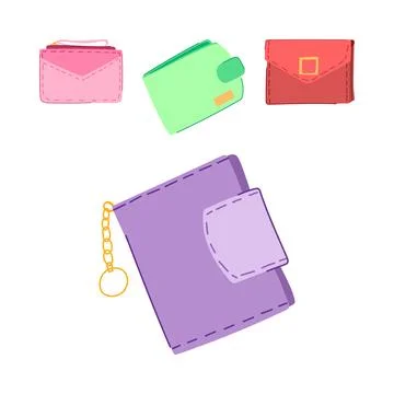 Wallets and purses collection portraying financial tools for daily spending Stock Illustration