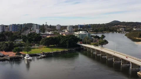 Wallis lake and river bridge in Forster Tuncurry area of Australia in 4k. Stock Footage 202049076