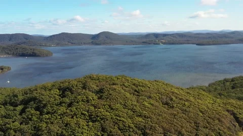 Wallis lake in Booti Booti national park of Australian Pacific coast aerial 4k. Stock Footage 201586338
