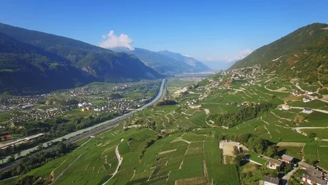 Wallis Rhone Valley / Vallée du Rhone aerial shot Stock Footage