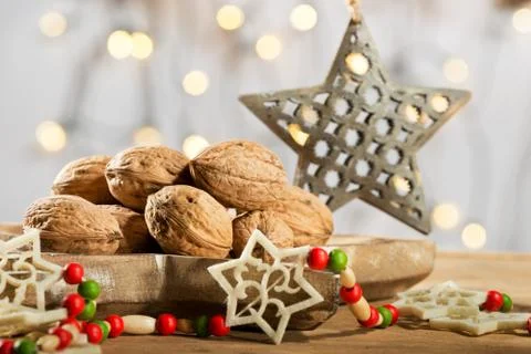 Wallnuts with Christmas star Stock Photos