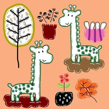 Wallpaper animal pattern funny set design abstract background Stock Illustration