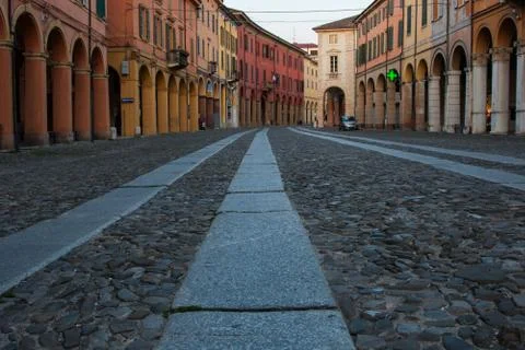 Wallpaper background of a street with colorful edifices. Stock Photos
