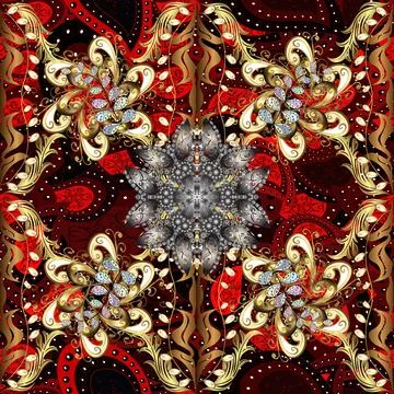 Wallpaper baroque, damask. Floral pattern. Seamless vector background. Golden el 스톡 일러스트