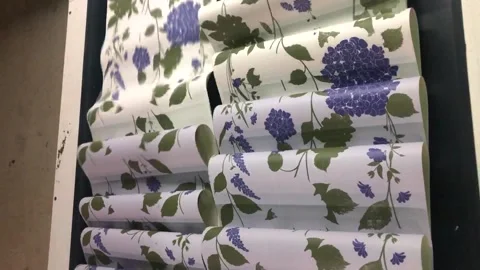 Wallpaper factory. The process of creating wallpaper. Automated wallpaper 動画素材 197684272