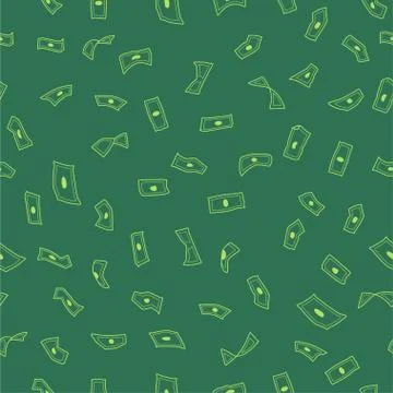 Wallpaper flying dollars, green background, rain, seamless pattern, vector Stock Illustration