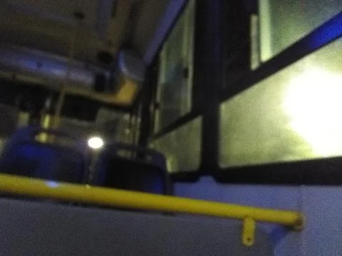 Wallpaper of the interior of a bus with different elements in a backyard in d Fotos Stock