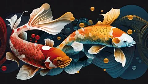 Wallpaper of koi fish, vector illustration, colorful, Made by AI Stock Illustration