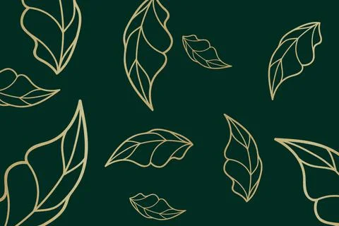 Wallpaper line leaf gold design on green background Stock-Illustration