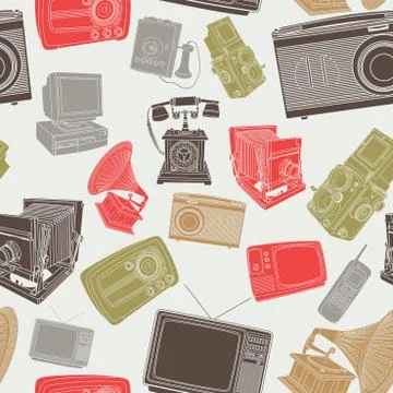 Wallpaper of Old Electronic Items Stock Illustration