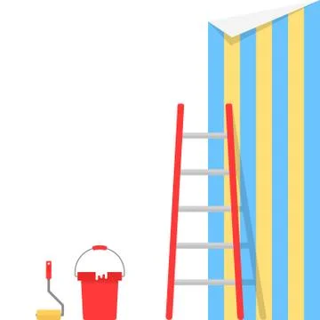 Wallpaper pasting with stairs Stock Illustration